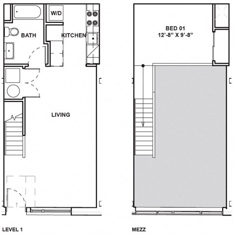 Floor plan for 1 bed, 1 bath, 643 sqft